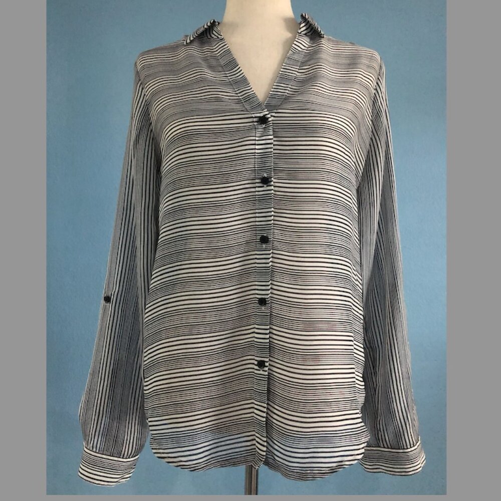 Button Down Shirt - Black and White Stripes - Sheer - Size S - Outback Red